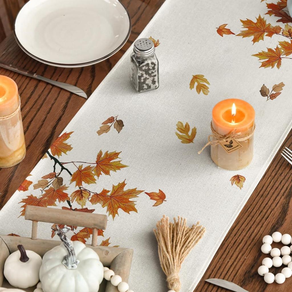 Fall Thanksgiving Turkey Sunflower Linen Table Runner Home Decor Reusable Autumn Kitchen Dining Table Runners Thanksgiving Decor