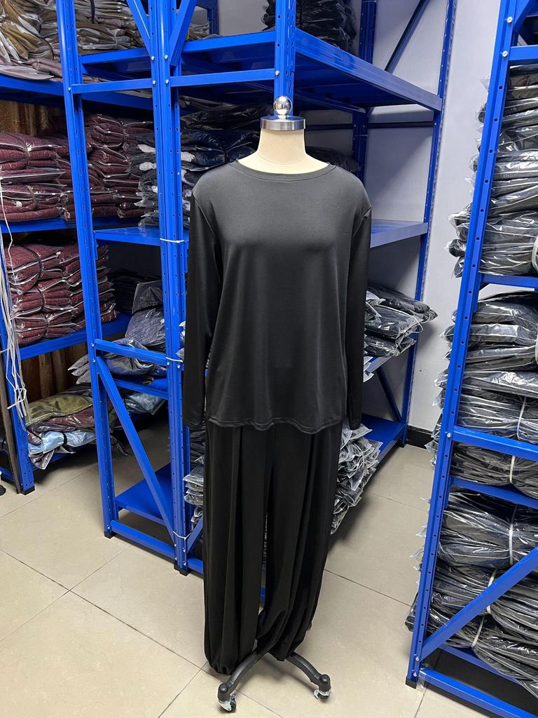 Spring 2026 Women's Solid Color Loose Long Sleeve Top & Wide Leg Pants Suit