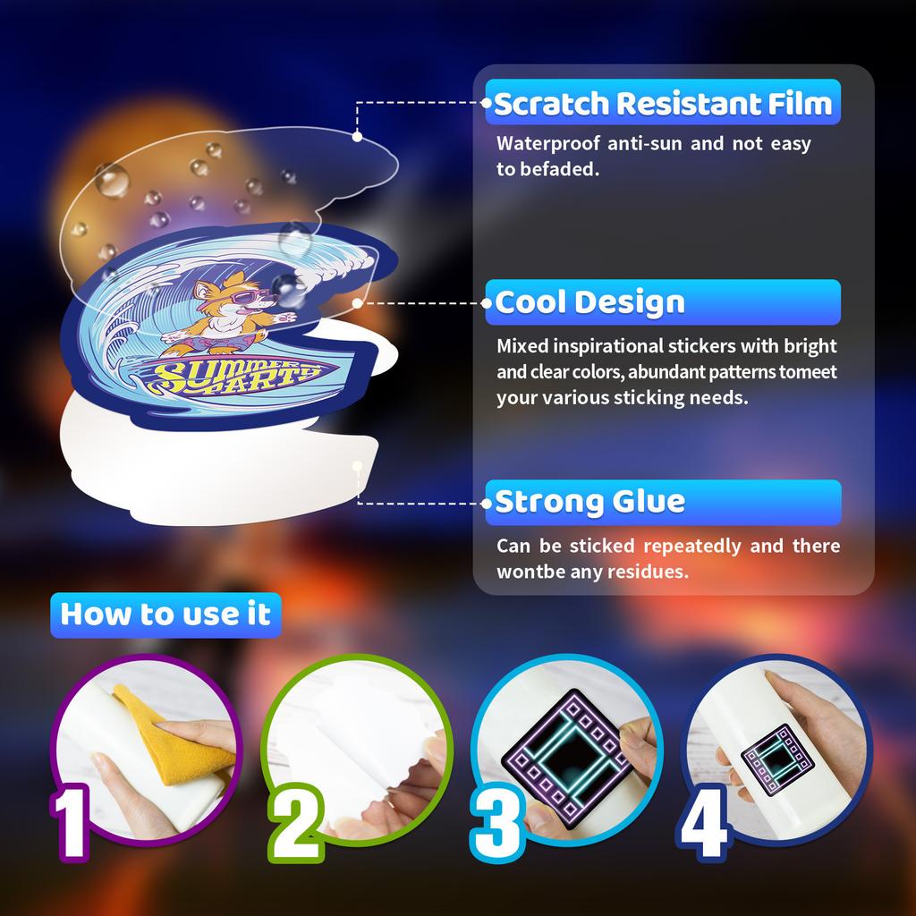 50 Night Neon Stickers Personalized Cartoon Notebook Skateboard Fluorescent Christmas Neon Stickers