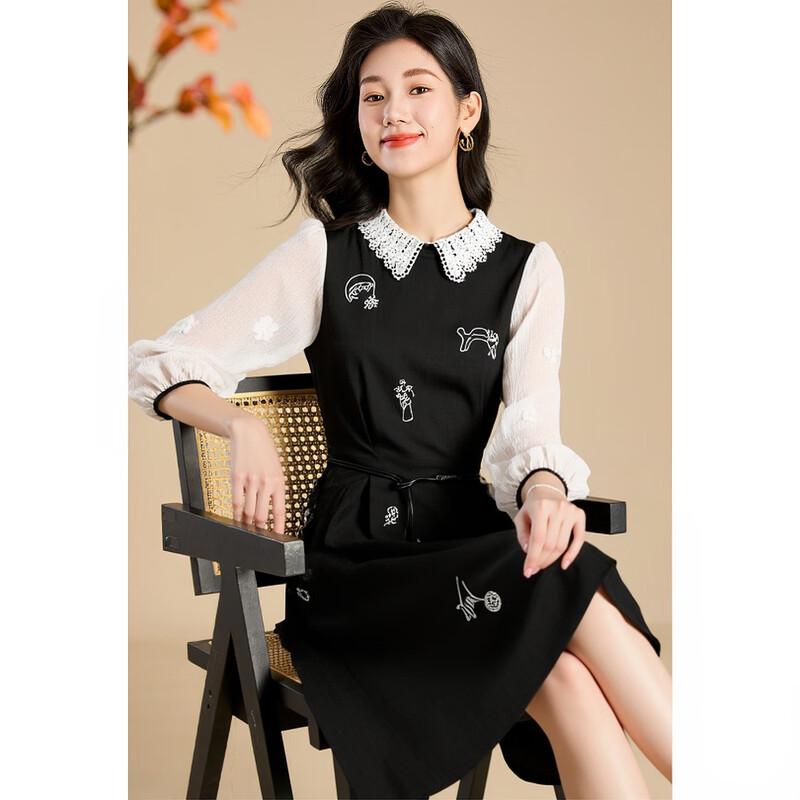 

KeBeiEr Women s 2025 Fall Long-Sleeve Applique Midi Dress M