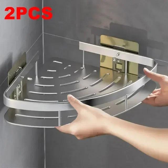 Bathroom Shelves Corner Shower Shelf Aluminum Wall Mount Shampoo Storage Rack Holders No Drill Kitchen Bathroom Accessories