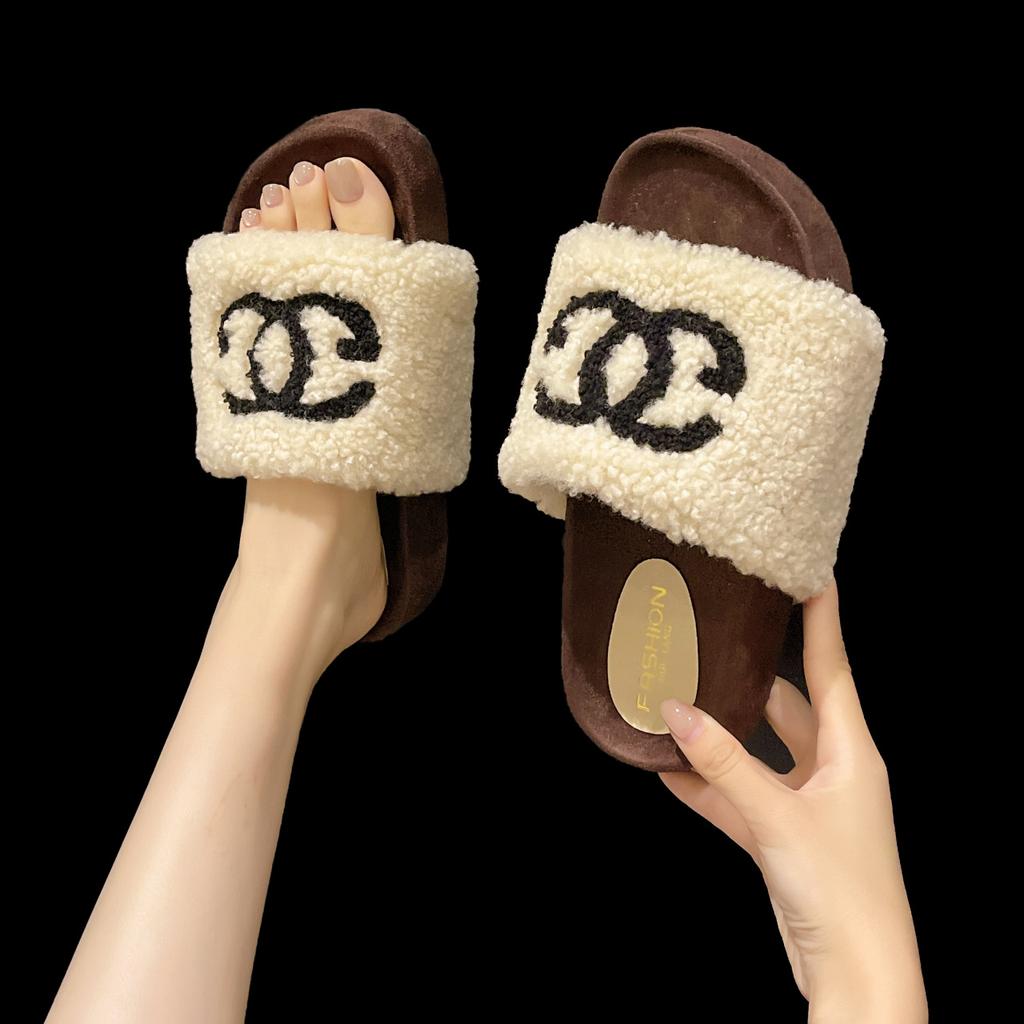 Xiaoxiangfeng Thick-bottomed Height-increasing Fluffy Slippers for Women's 2025 Autumn and Winter New Outer Wear, High-end Fashion Versatile Cotton S