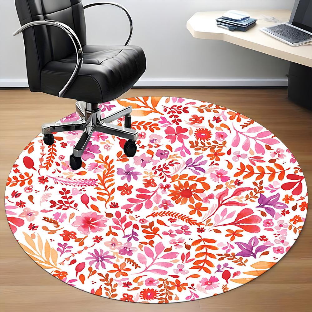 1 Stück Stuhlteppich mit Blumenmuster für das Büro, rutschfest, maschinenwaschbarer Teppich für Büro, Zimmer - Polyester, maschinell hergestellt yy251029132