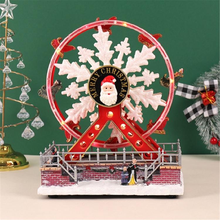 Rotating Christmas Ferris Wheel with LED Lights Musical Holiday Desktop Ornament Tabletop Decoration for Home Office
