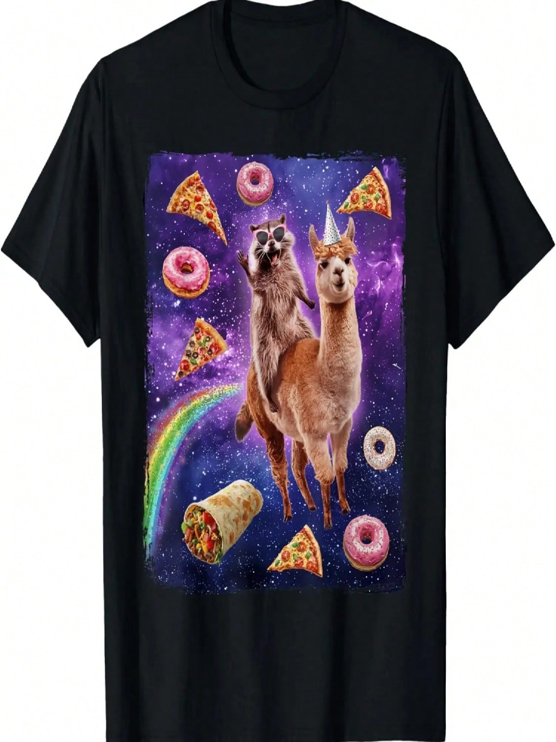 Raccoon Riding Alpaca Dank Meme Galaxy T-Shirt S разноцветный
