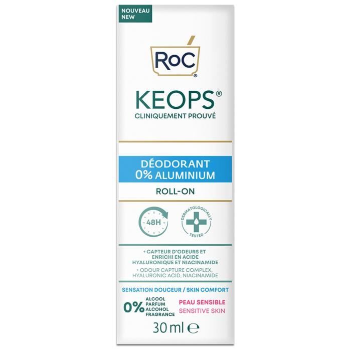 Déodorant Roll-On - ROC - Keops - Peau Sensible - Sans sels d'aluminium - 30 ml
