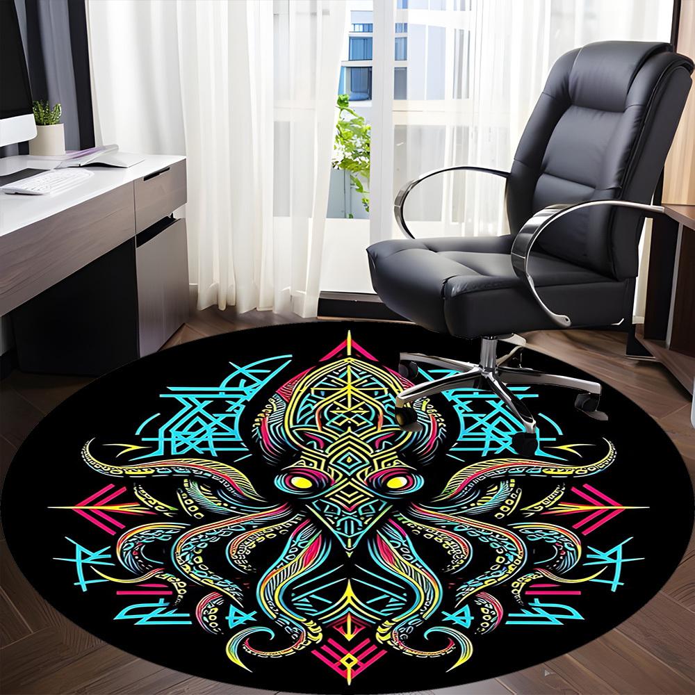 1pc Octopus Mandala Office Round Area Rug, Under Office Chairs Bedroom Living Room Home Decor, Room Deco, Available in Various Sizes