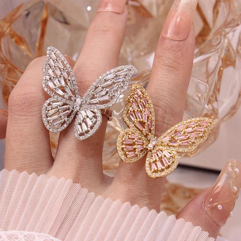 New Sight New Fashion Brand Jewelry Zirconia Butterfly Engagement Rings for Women Gift Adjustable Open Wedding Rings