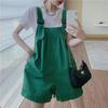 Green Plus Size Petite Cotton Workwear Overalls Shorts for Women - Summer High Waist, Loose Wide-Leg Style