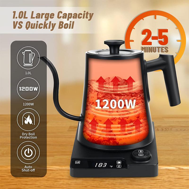 Gooseneck Electric Kettle Intelligent Thermostatic Electric Coffee Pot LED Display Temperature Control Water Boiler