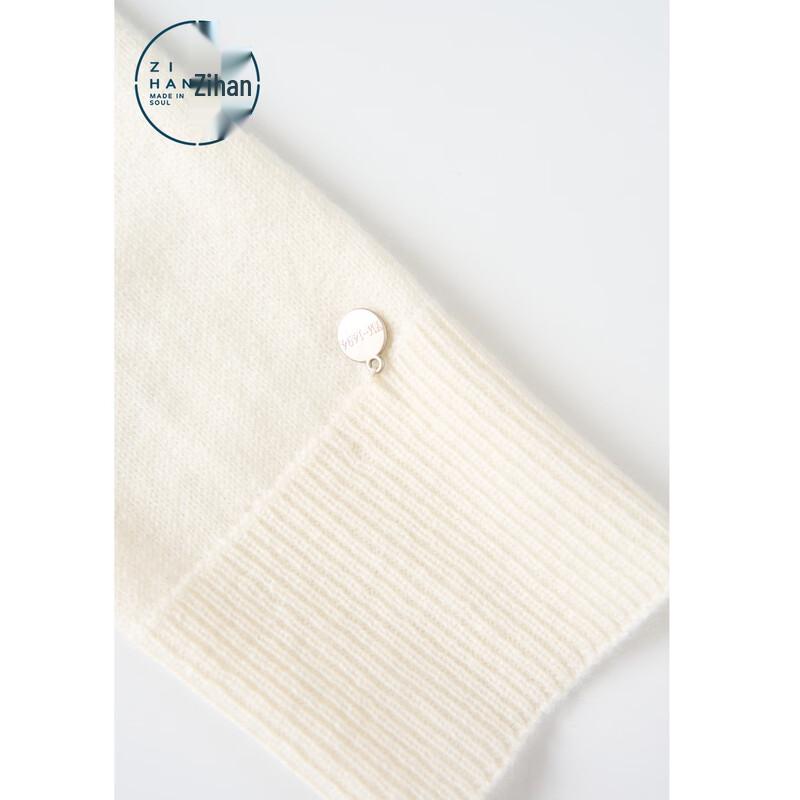 ZIHAN Women's 100% Lamb Wool Color-block Striped Crew Neck Sweater