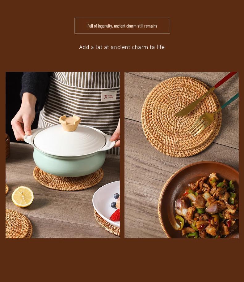 Rattan Heat-Resistant Trivet: Anti-Scald Pot & Bowl Mat, Coaster, and Teapot Holder for Dining Tables