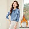 2025 Winter Women's Velvet-Lined Long Sleeve Lapel Shirt: Versatile, Thick, and Cozy Base Layer