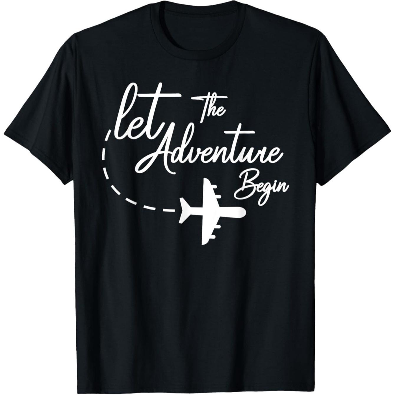 Let The Adventure Begin Airplane Graphic TShirt 100 Cotton ONeck Short Sleeve Summer Casual Mens Tshirt Streetwear S