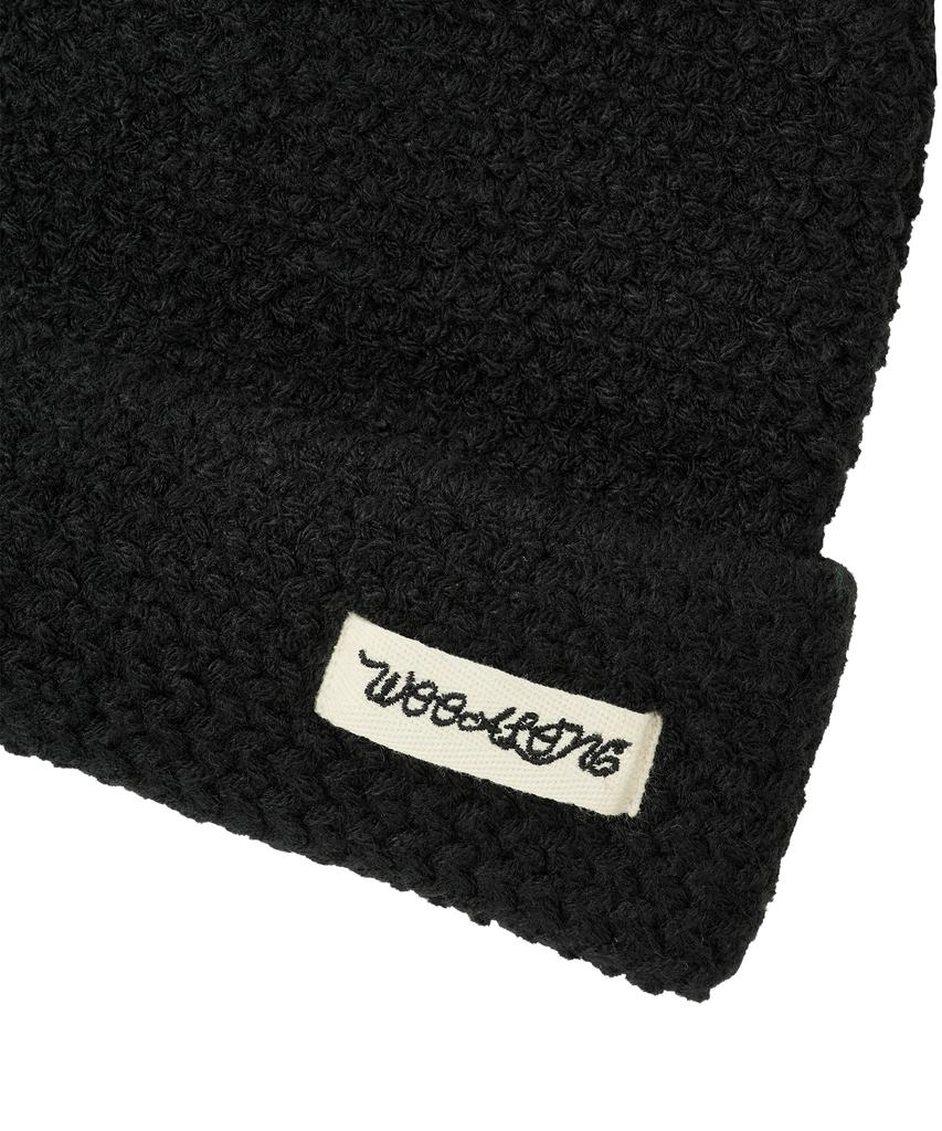 Uallong Folded Label Knit Beanie - Black