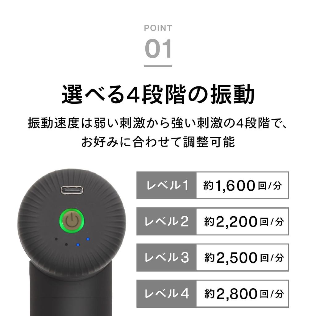 TWINBIRD Body Care Handy USB 4 Powerful Vibration Gift for Respect for the Aged Gun, Gun, Charging, Levels, Father's Day, Mother's Day, Day, Black,