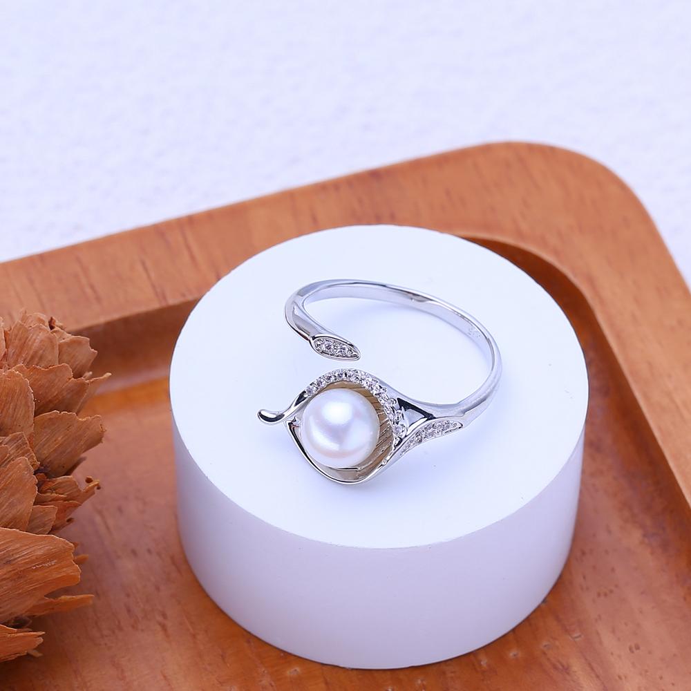 LSOOYH Freshwater Pearl Rings For Women Classic Silver Color Party Ring Anniversary Birthday Gifts