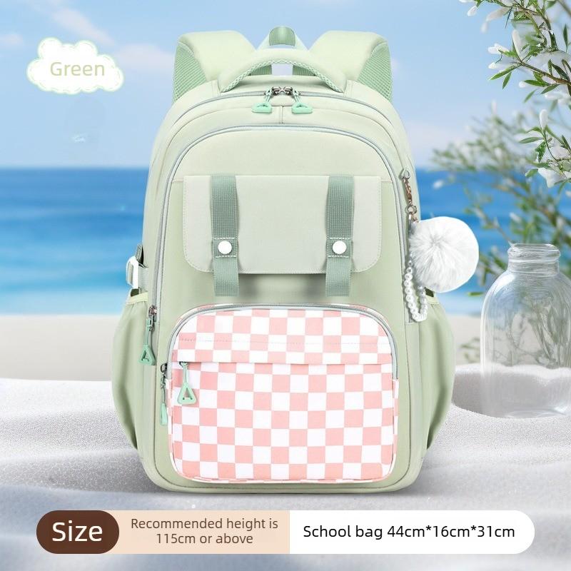 Cute Plaid School Backpack for Girls Primary Middle School Bags Lightweight Waterproof Backpack Large-Capacity Student Backpack