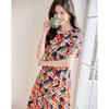 Women's Mulberry Silk Printed Drawstring Midi Dress
