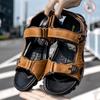 Men'S First Layer Cowhide Fashionable Trendy Comfortable Open-Toe Sandals Breathable Non-Slip Beach Sandals