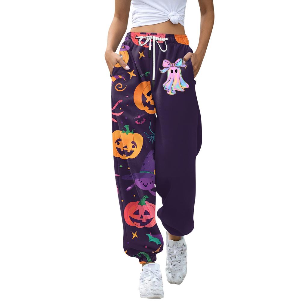 Casual Fashion Joggebukser for kvinner Halloween-trykte Casual Bukser