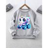 Girls' Crew Neck Sweatshirt with Cute Cartoon Big-Eyed Robot Print, Comfortable Long-Sleeve Top, Christmas Outfit