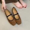 Fashion SUOJIALUN 2025 Autumn New Brand Women Flat Shoes Fashion Square Toe Shallow Slip On Mary Jane Shoes Soft Flat Heel Boat Shoes