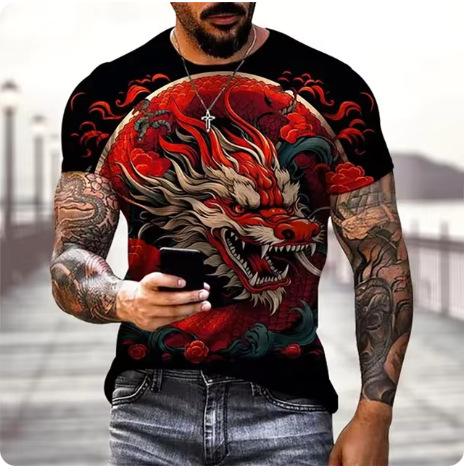 Dragon 3D printed T-shirt men's and women's casual fashion streetwear oversized short-sleeved T-shirt Harajuku children