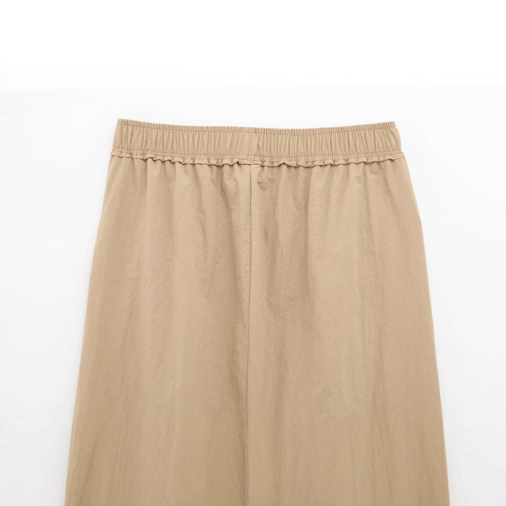 Spring 2025 Women's High Waist Midi Skirt with Side Strap Detail - European & American Style, Simple & Fashionable