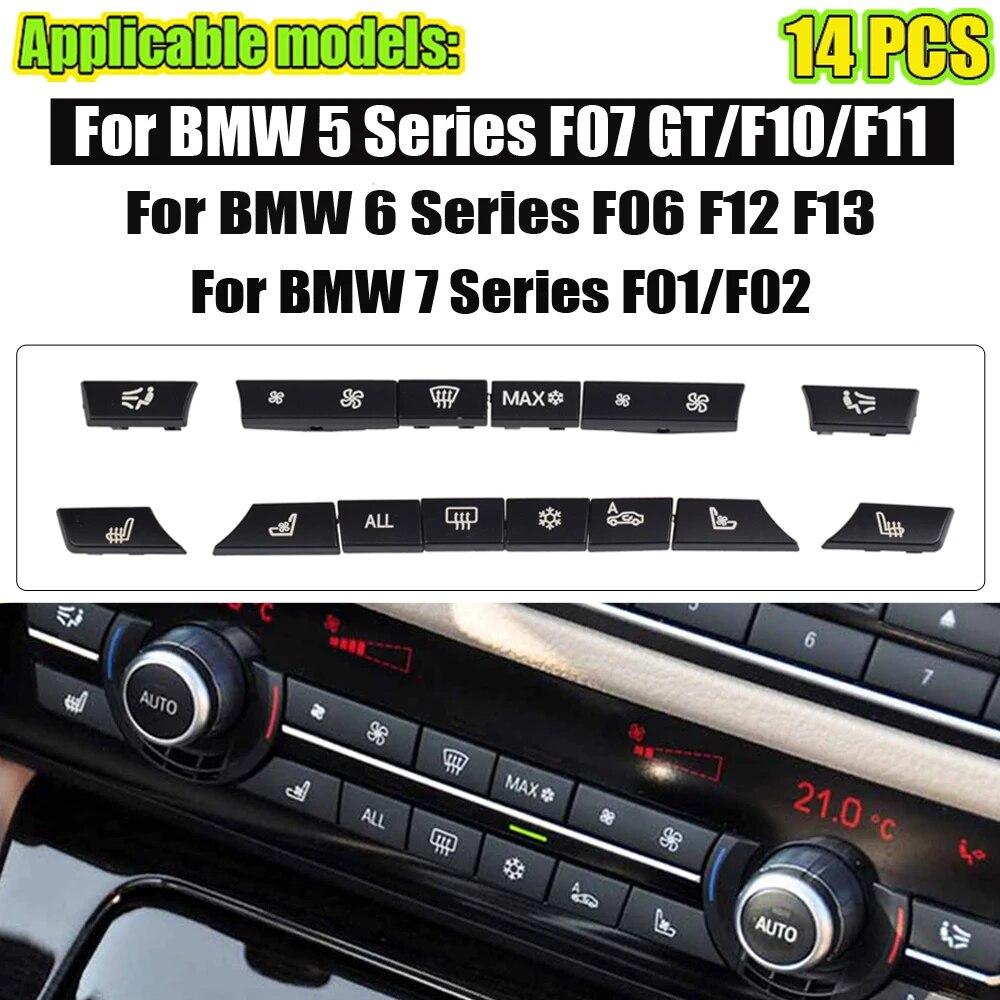 A/C Heater Button 12/14pcs Key Caps Repair Kit Switch Cover For BMW 5/6/7 Series F01 F02 F06 F07 F10 F11 F12 F13 GT