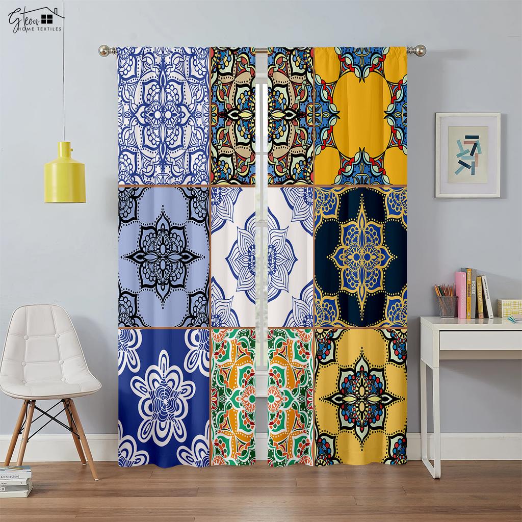 2-Pack Bohemian Colorful Plaid Pattern Printed Curtains Suitable For Bedroom, Living Room, Study Room Decorative Curtains