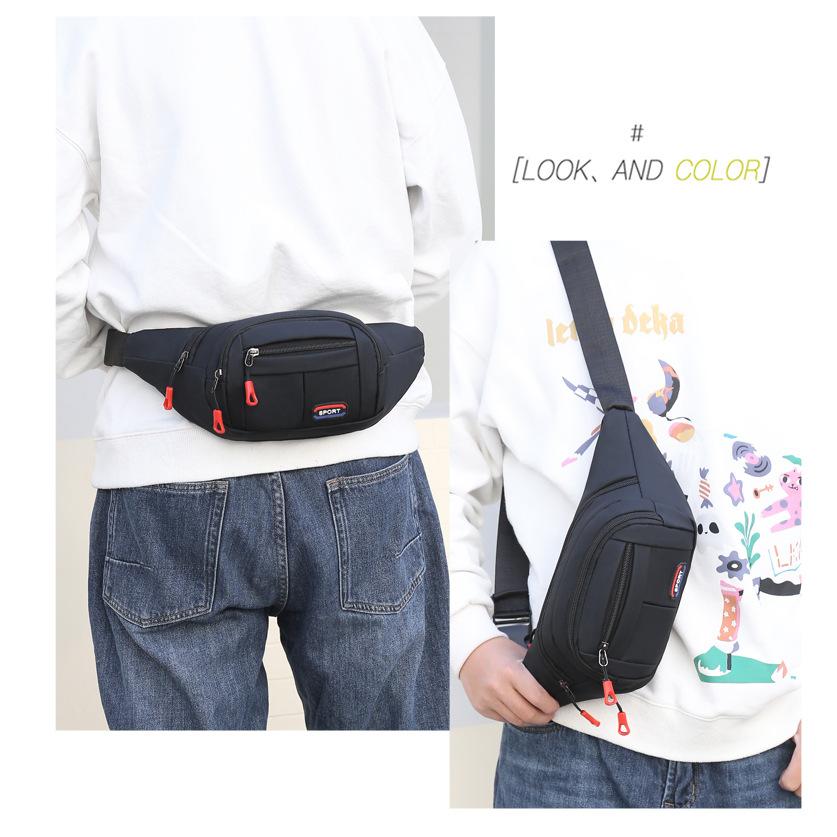 2025 new leather film waterproof fanny pack men's simple large-capacity cash register change messenger bag retro sports breast bag