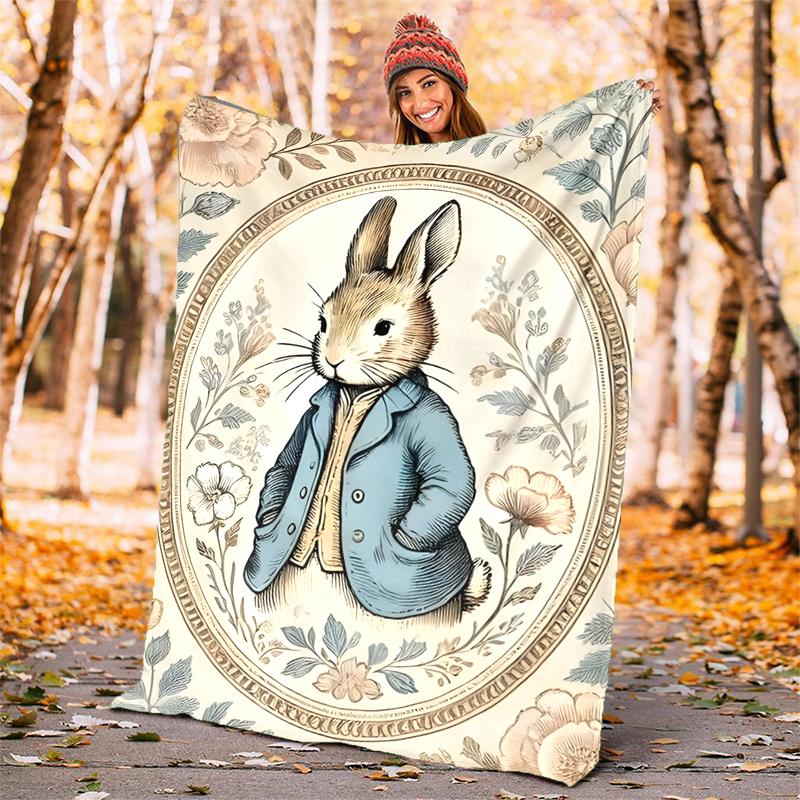 Peter Rabbit Flannel Blanket Soft Warm All-Season Throw, Design for Camping, Car Travel, Hiking Sofa, Bed, Office Perfect Gift for Parties