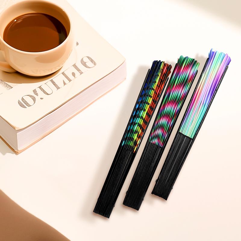 1pcs Colorful Foldable Rave Fan Japanese Large Reflective Handheld Fan Music Festival 33cm Gradient Folding Chinease