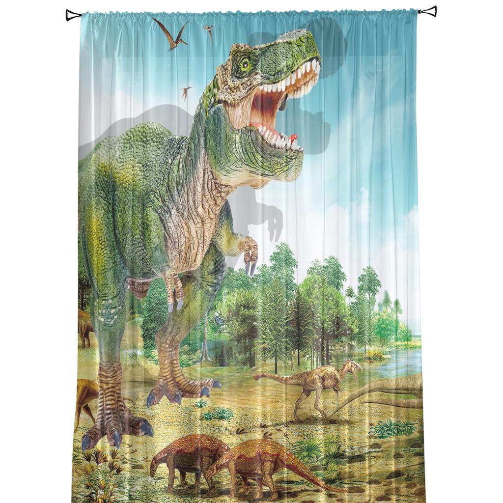 Green Forest Dinosaur Modern Curtains For Living Room Transparent Tulle Curtains Window Sheer For The Bedroom Accessories Decor