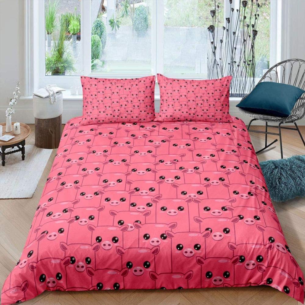Kreslený Kawaii Prase Král Královna Povlak na přikrývku Šťastné Hospodářské Zvíře Ložní Set Růžový Prasátko Povlak na Peřinu 2/3ks Polyesterový Povlak na Přikrývku