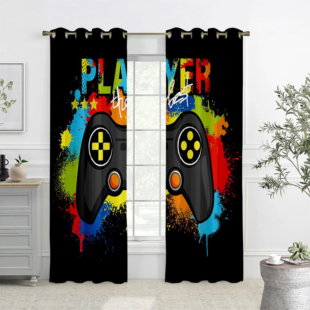 2 Pezzi Tende Stampate con Motivo di Controller di Gioco, Tende Decorative Traslucide per Sala E-Sports Camera da Letto e Soggiorno