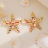 Trendy Simulated Starfish Stud Earrings for Women Exquisite Colored Rhinestones Summer Beach Daily Jewelry