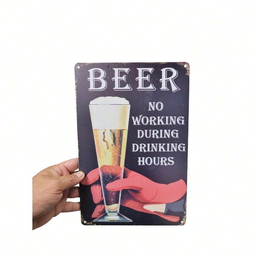 Vintage Metal Tin Sign Beer Drinking Hours Garage Wall Decor