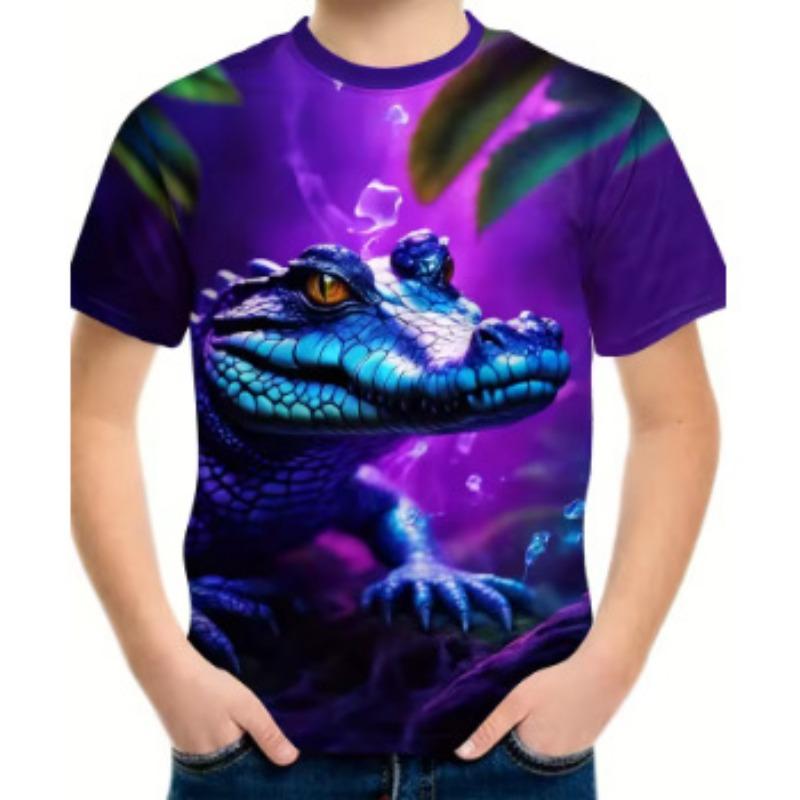 Summer Round Neck Cartoon Animal Pattern 3D Printed Top Fashionable Casual Short Sleeved Children's Boy T-shirts