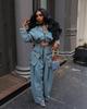Two-Piece Retro Denim Workwear Set: Wide-Leg Trousers & Short Jacket for Women