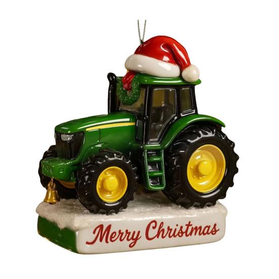 Yousheng Christmas Ornament Tractor Wearing Xmas Hat Charm Festive Hanging Decoration Holiday Seasonal Home Accent
