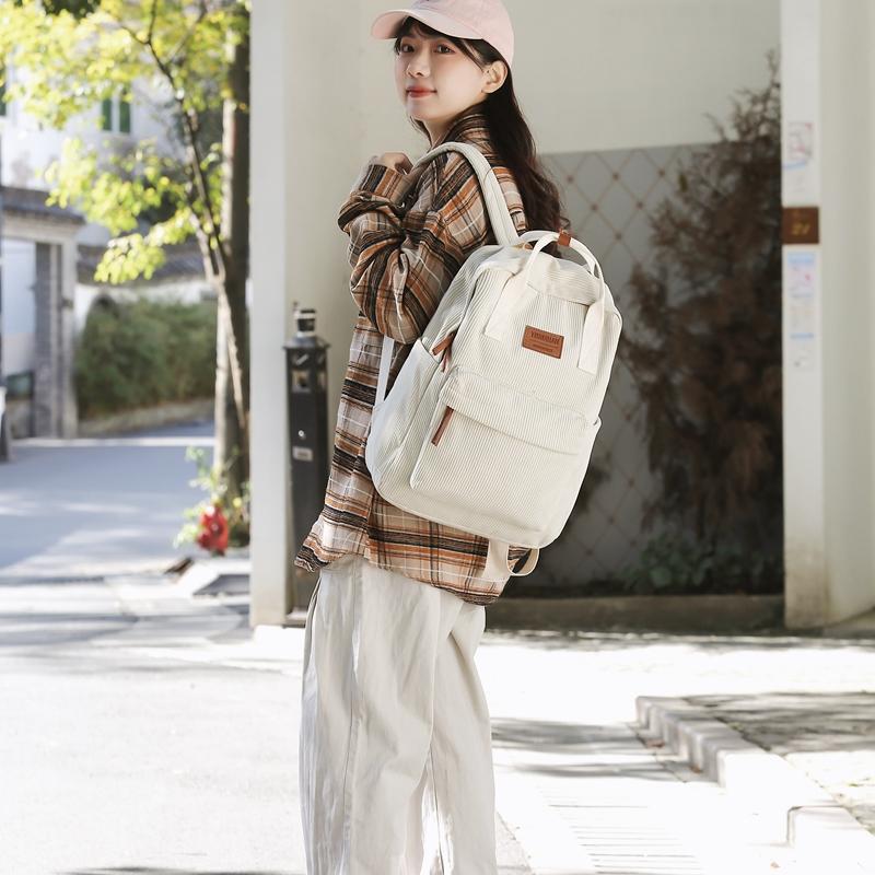 Corduroy Women Backpack Schoolbag Schoolgirl Travel Backpack