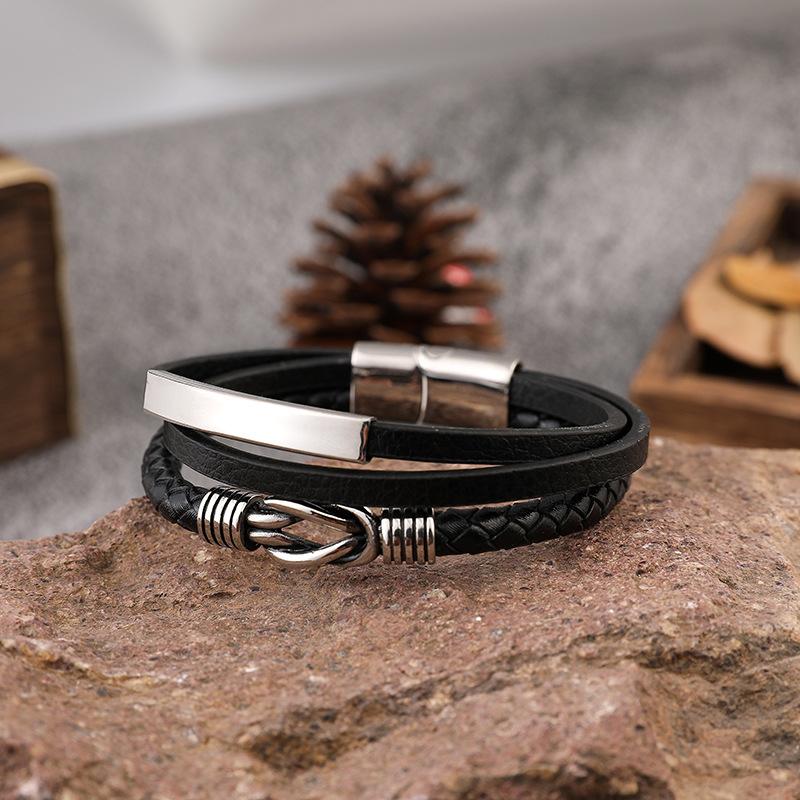 Stylish Stainless Steel Leather Bracelet, Multi-layer Woven Leather Rope Bracelet Bracelet Jewelry