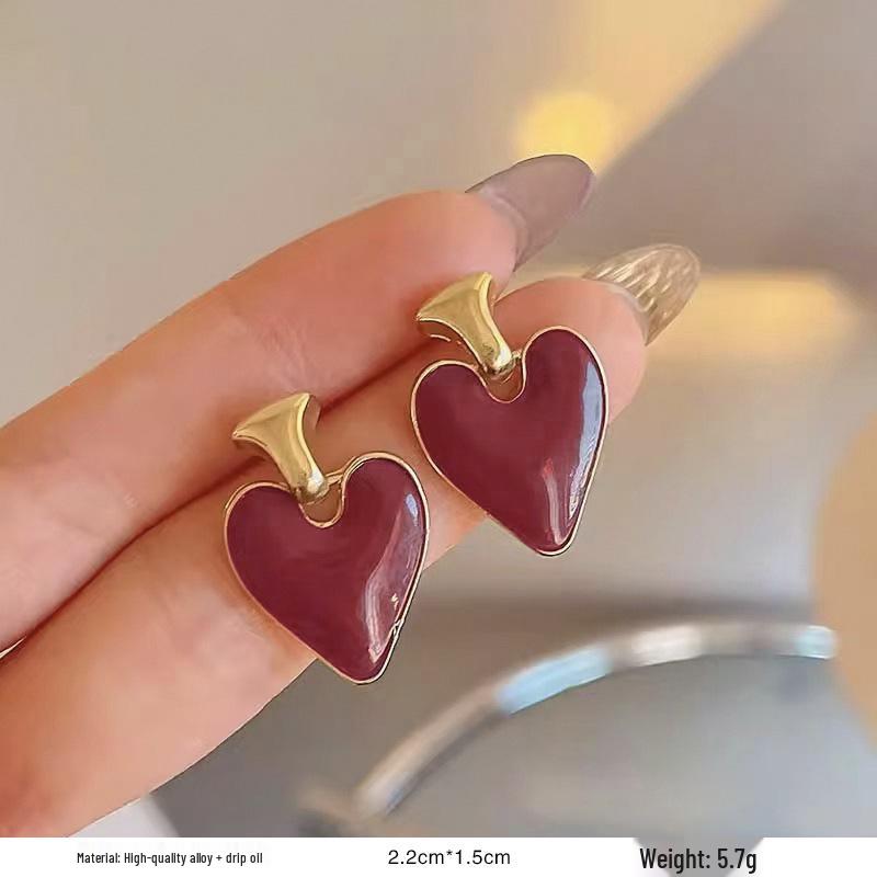 

Серьги-пусеты в ретро-стиле с красной глазурью «капля» для женщин - Уникальный нишевый дизайн начала осени