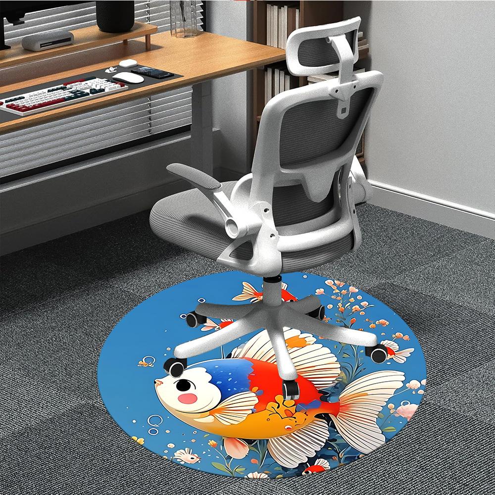 1 Stück Goldfisch Ozean Büro Runder Teppich, Indoor-Matte Geeignet für Büro, Unter Bürostühlen Schlafzimmer Wohnzimmer Heimdekoration, Zimmerdeko