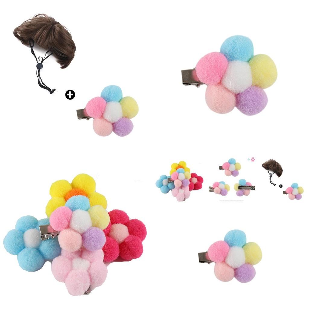 Stylish Pet Wig Accessory Set For Dogs With Cute Brown Bob Hairstyle And Floral Hairpins