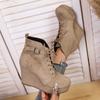 Autumn New Large Size Round Head Wedge Heel Velvet Warm Lace-up Short Boots European and American Thick-soled Boots