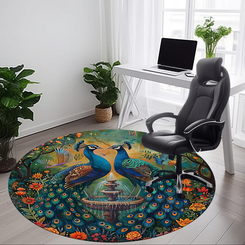 1pc Peacock Garden Artwork Chair Carpet for Office Non-Slip, Machine Washable Rug for Office - Holiday DecorMachine Made Yy251029109