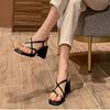 Europe and America Metal Decoration Thick with Clamping Sandals 2024 New Fashion Casual Sandal High Heels Female Summertime